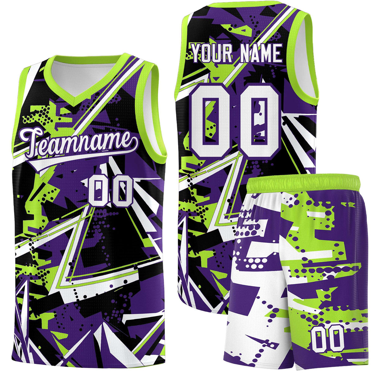 Custom Youth Basketball Jerseys Purple Neon Green Abstract Graffiti Personalized Team Name & Number