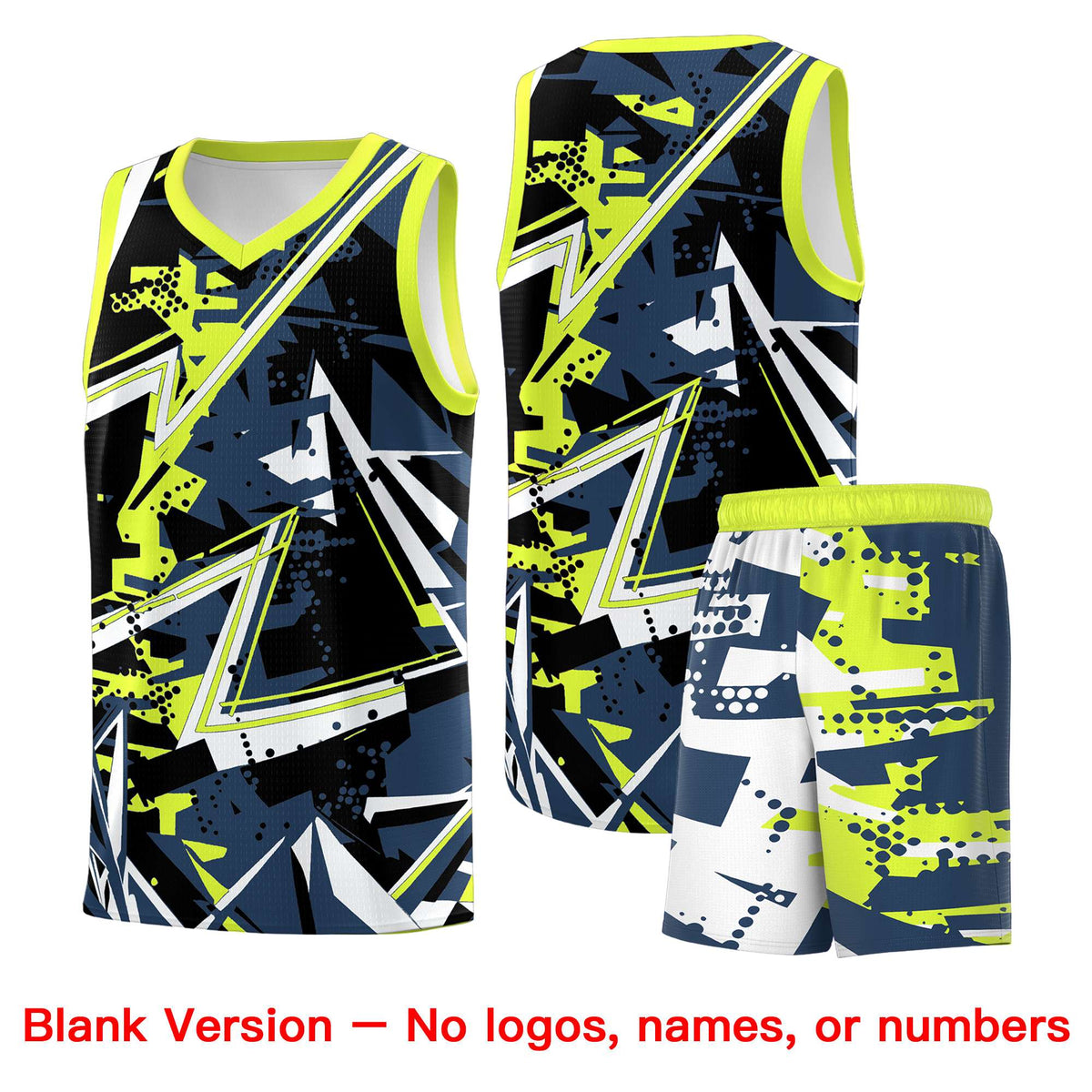 Custom Youth Basketball Jerseys Midnight Blue Fluorescent Green Abstract Graffiti Urban Style Personalized Uniform