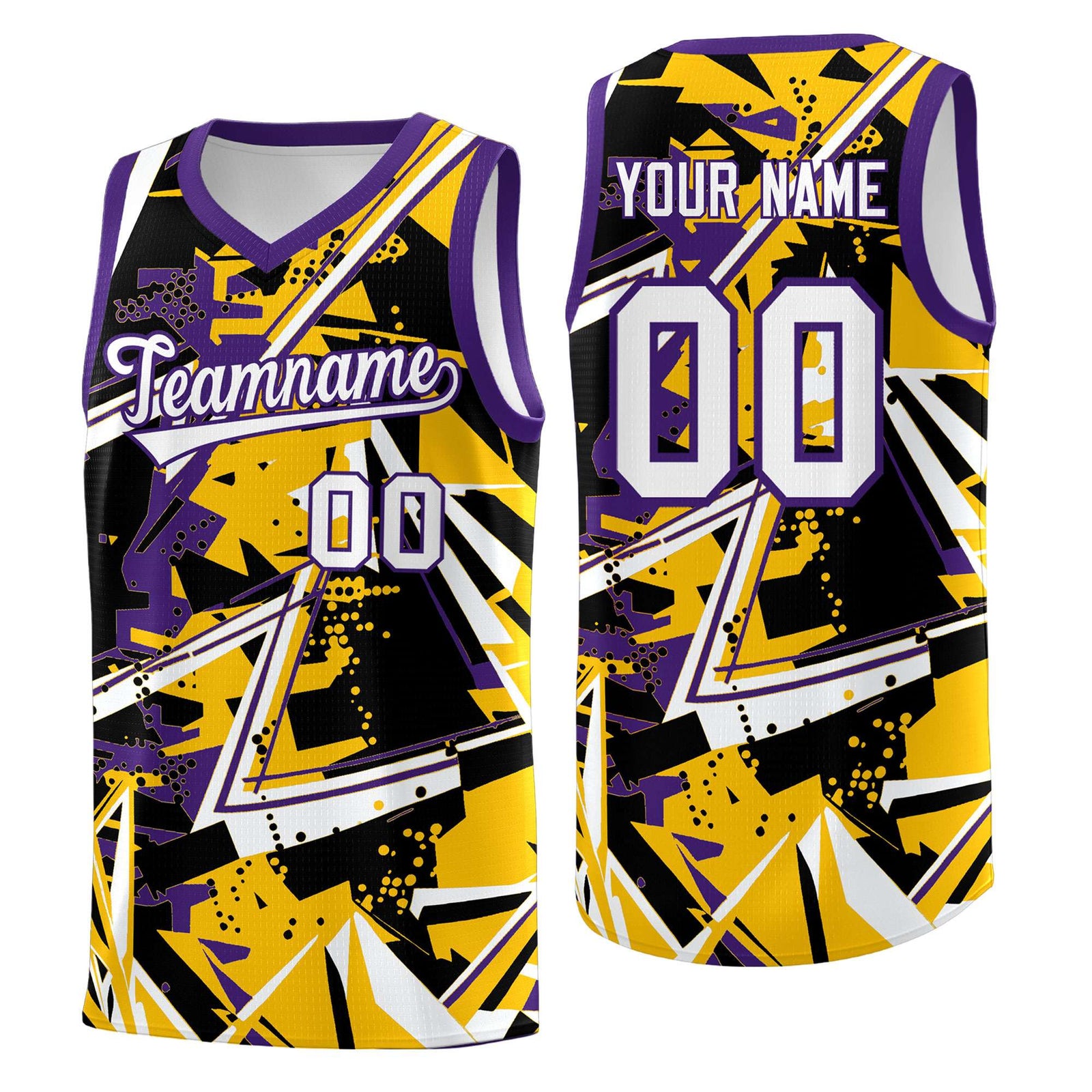Custom Youth Basketball Jerseys Yellow Purple Abstract Graffiti Personalized Team Name & Number