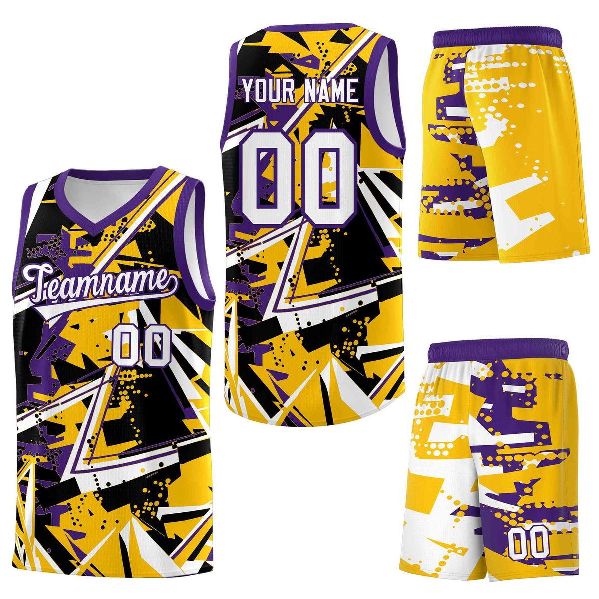 Custom Youth Basketball Jerseys Yellow Purple Abstract Graffiti Personalized Team Name & Number