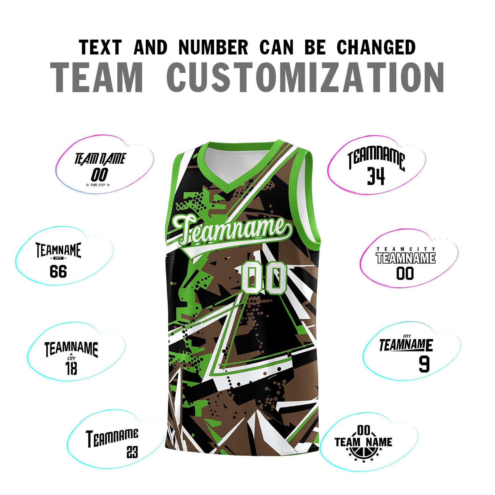 Custom Youth Basketball Jerseys Light Brown Light Green Abstract Graffiti Personalized Street Style Uniform