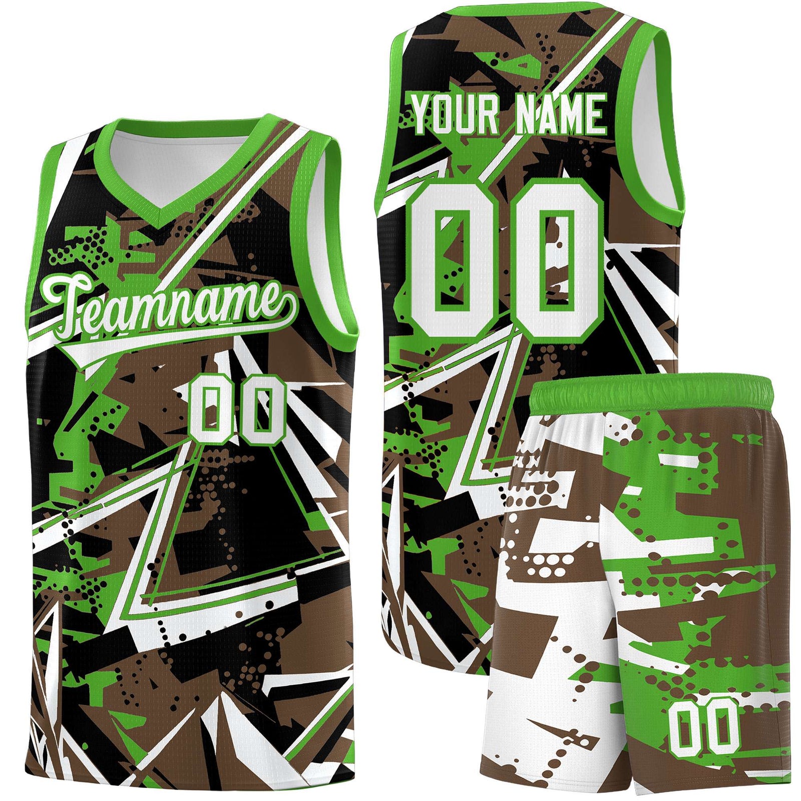 Custom Youth Basketball Jerseys Light Brown Light Green Abstract Graffiti Personalized Street Style Uniform