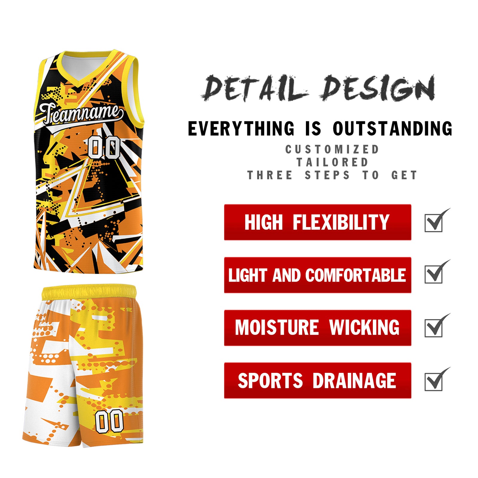 Custom Youth Basketball Jerseys Orange Gold Abstract Graffiti Personalized Street Style Uniform