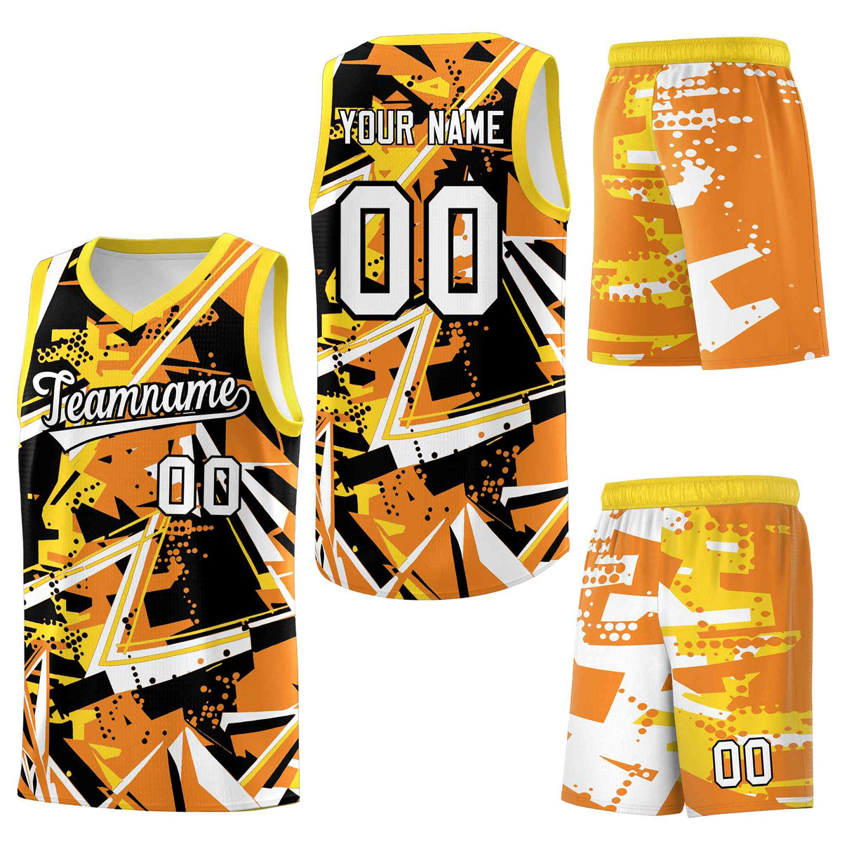 Custom Youth Basketball Jerseys Orange Gold Abstract Graffiti Personalized Street Style Uniform