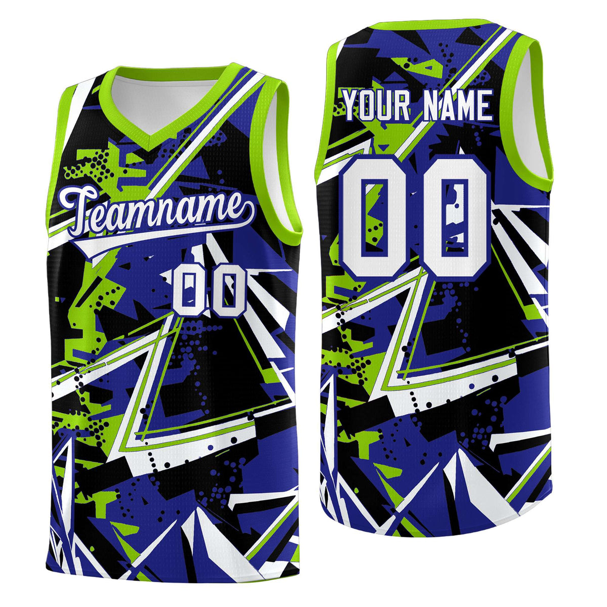 Custom Youth Basketball Jerseys Royal Neon Green Abstract Graffiti Urban Style Personalized Uniform