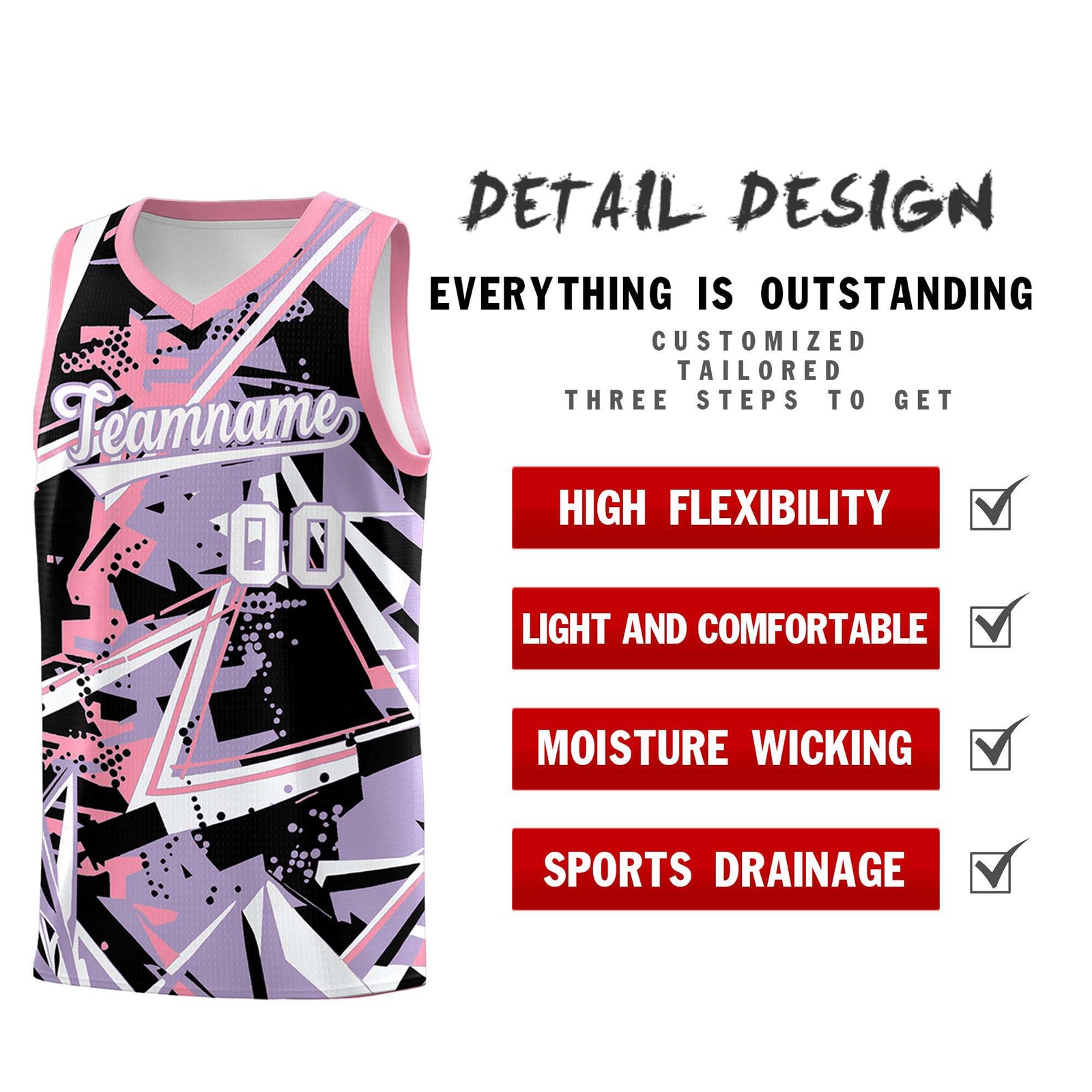 Custom Youth Basketball Jerseys Light Purple Pink Abstract Graffiti Personalized Team Name & Number