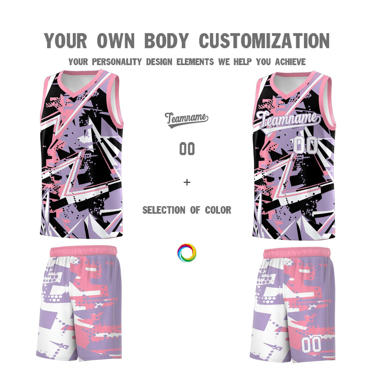 Custom Youth Basketball Jerseys Light Purple Pink Abstract Graffiti Personalized Team Name & Number
