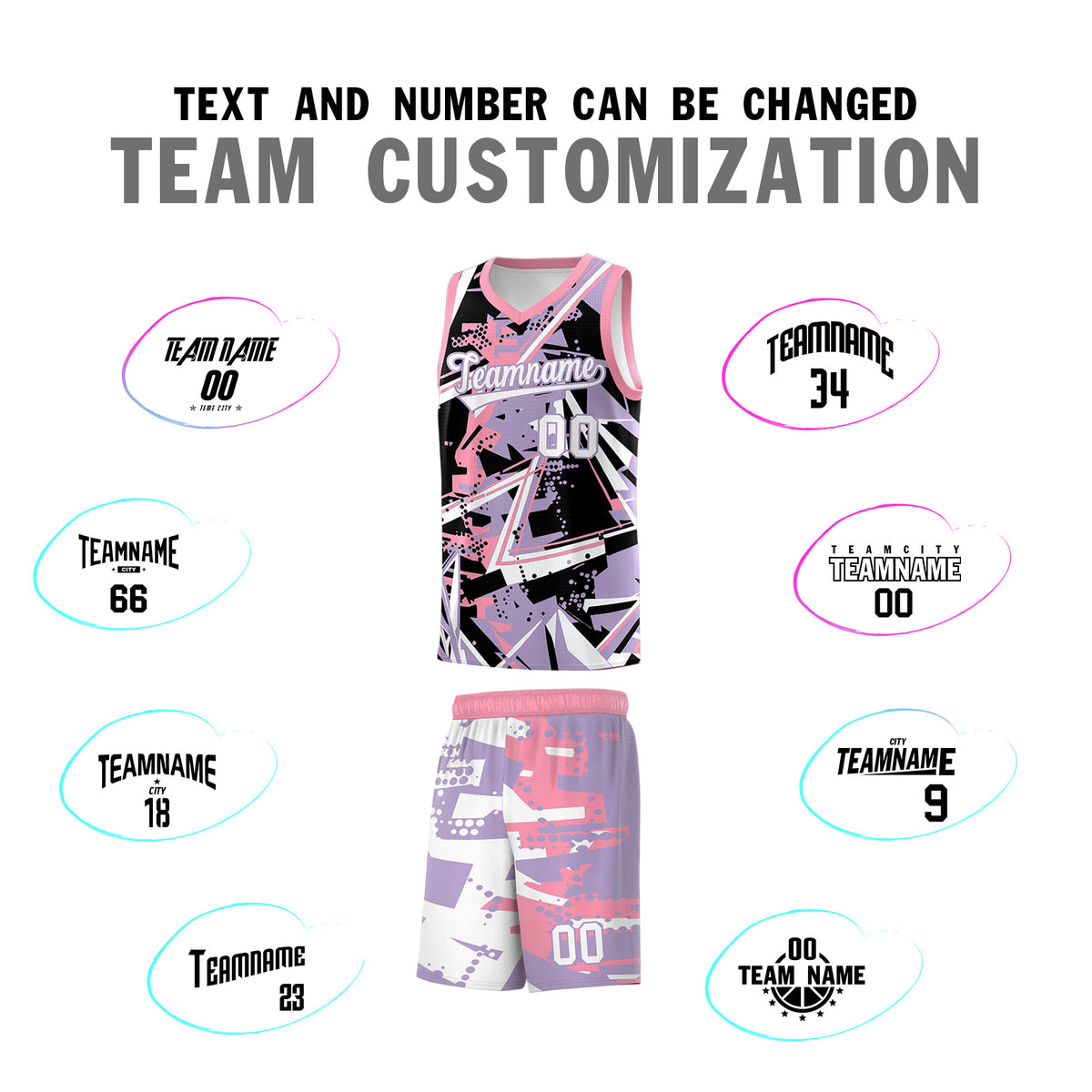Custom Youth Basketball Jerseys Light Purple Pink Abstract Graffiti Personalized Team Name & Number