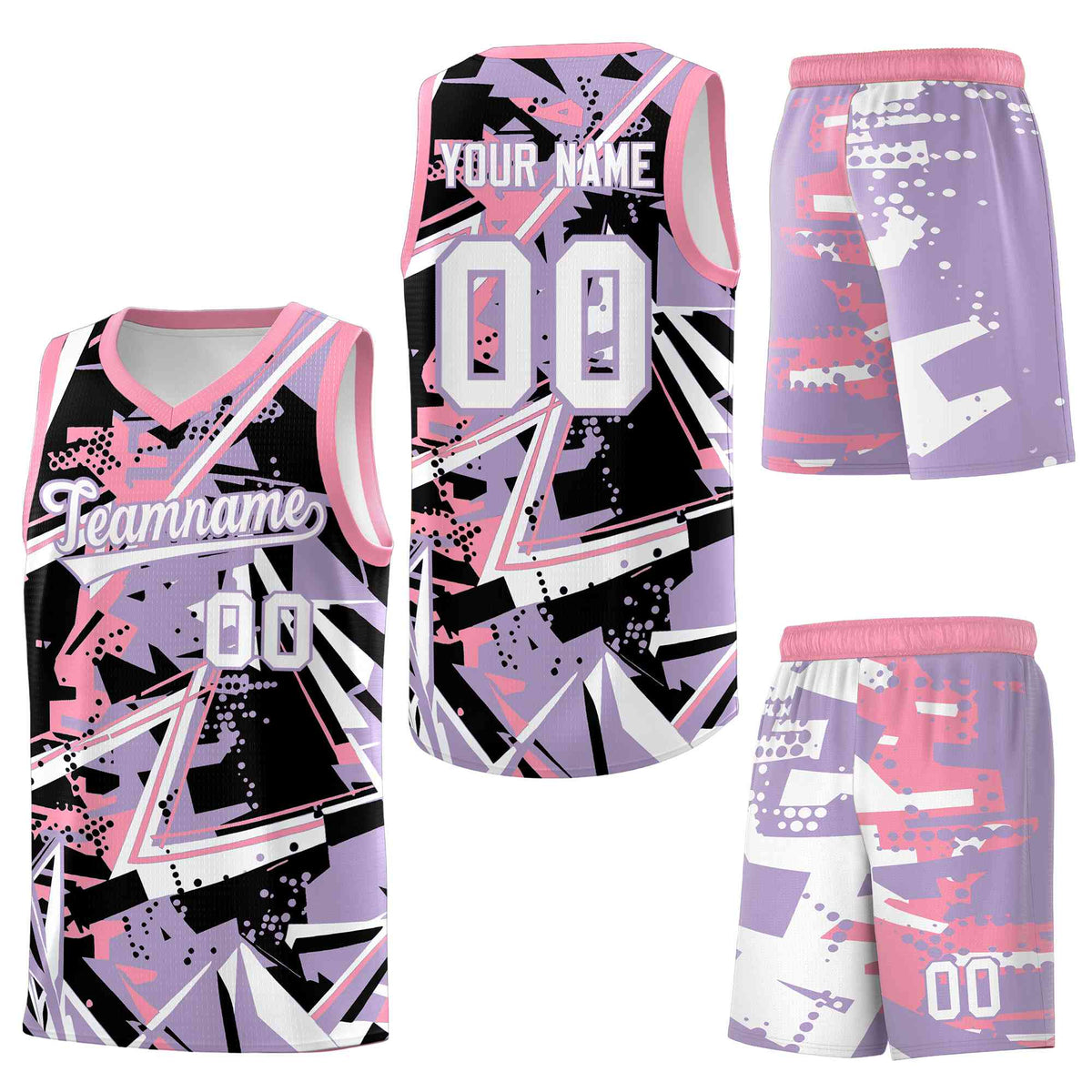 Custom Youth Basketball Jerseys Light Purple Pink Abstract Graffiti Personalized Team Name & Number