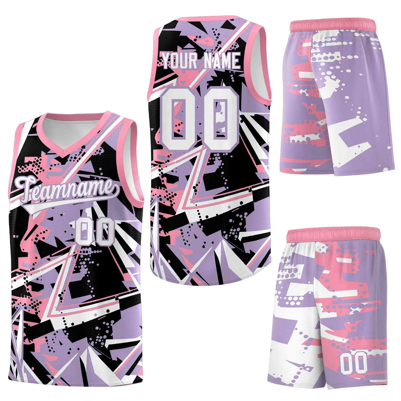 Custom Youth Basketball Jerseys Light Purple Pink Abstract Graffiti Personalized Team Name & Number