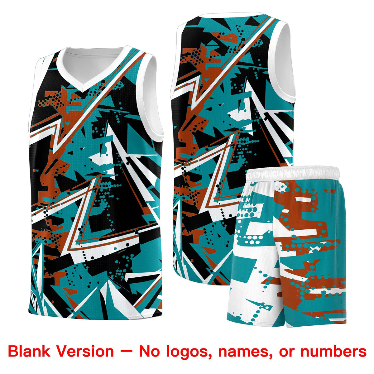 Custom Youth Basketball Jerseys Teal Dark Orange Abstract Graffiti Personalized Street Style Uniform