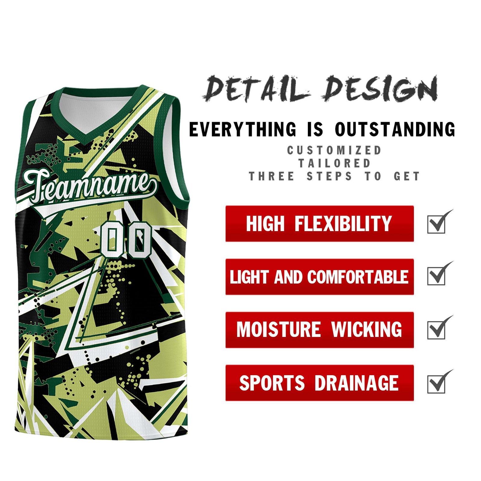 Custom Youth Basketball Jerseys Champagne Kelly Green Abstract Graffiti Urban Style Personalized Uniform