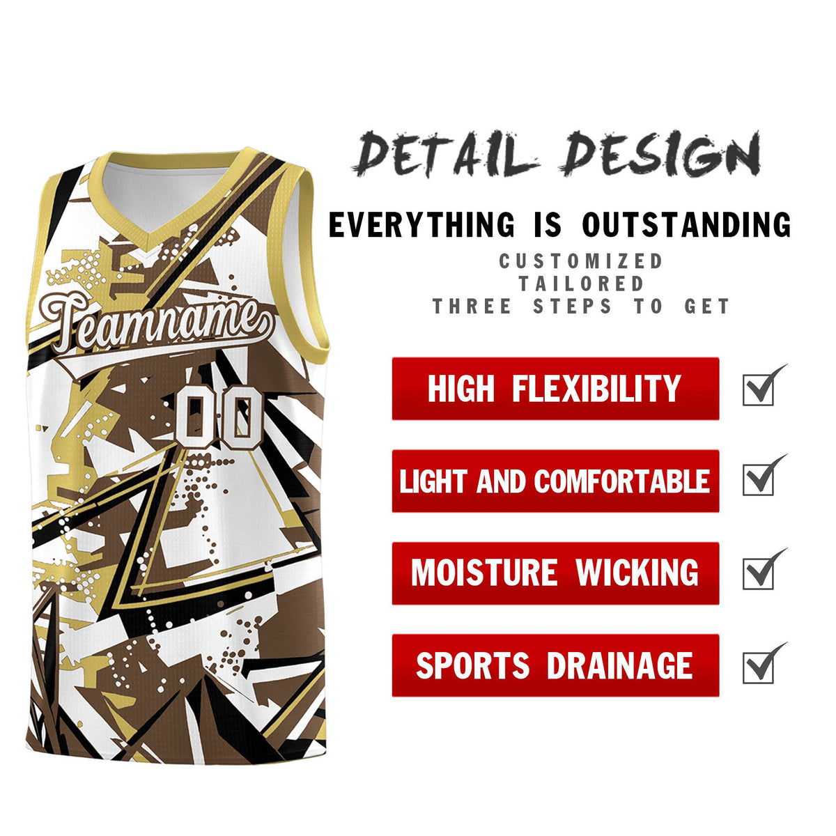 Custom Youth Basketball Jerseys Light Brown Old Gold Abstract Graffiti Personalized Team Name & Number