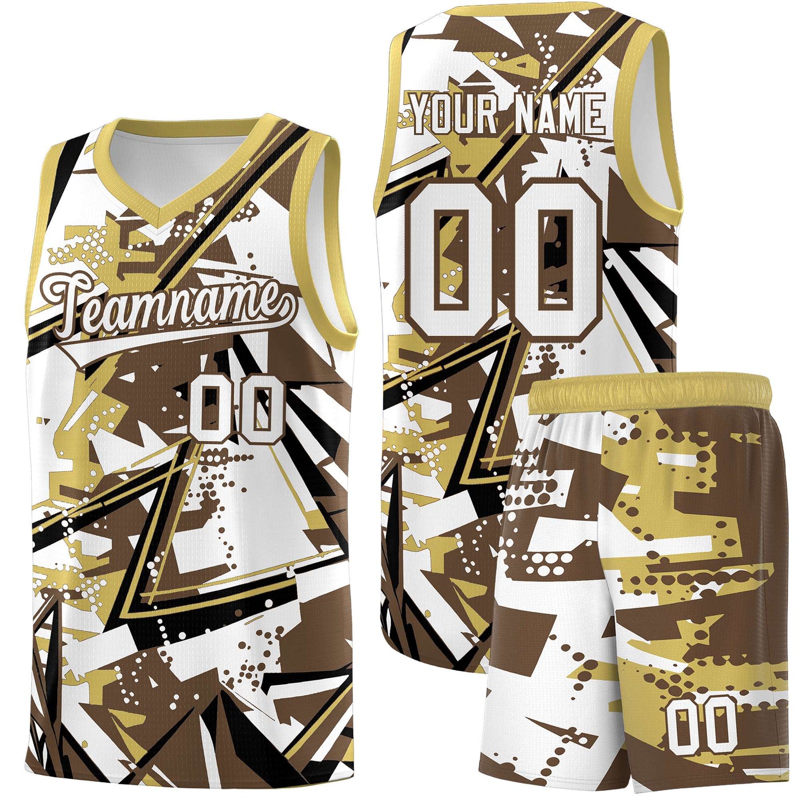 Custom Youth Basketball Jerseys Light Brown Old Gold Abstract Graffiti Personalized Team Name & Number