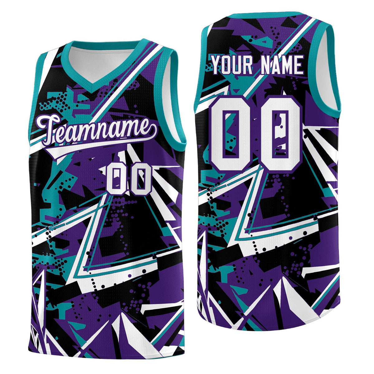 Custom Youth Basketball Jerseys Purple Teal Abstract Graffiti Urban Style Personalized Uniform