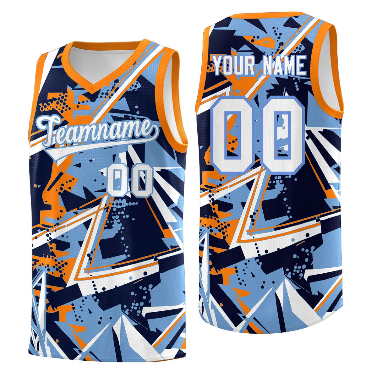 Custom Youth Basketball Jerseys Powder Blue Orange Abstract Graffiti Personalized Team Name & Number