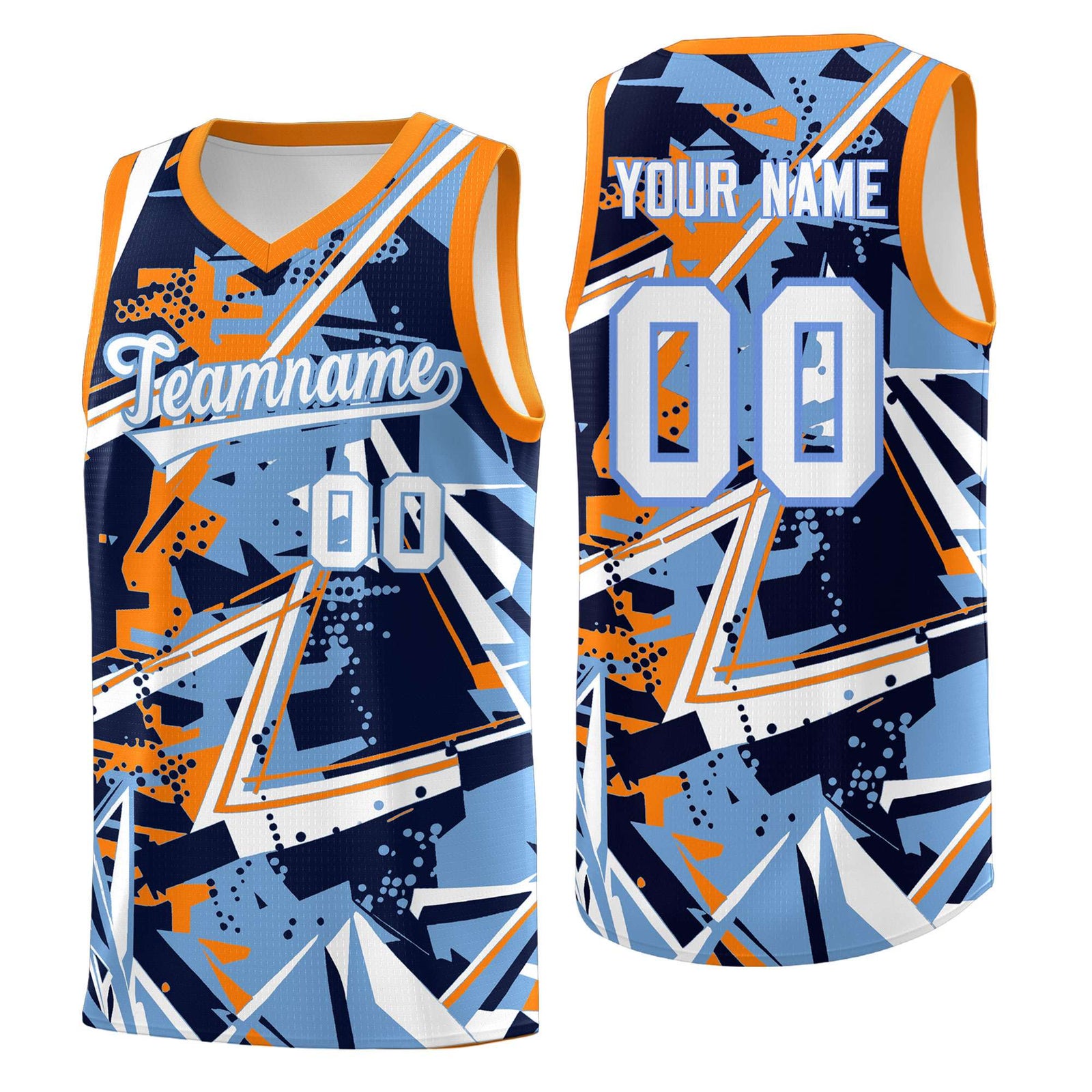 Custom Youth Basketball Jerseys Powder Blue Orange Abstract Graffiti Personalized Team Name & Number