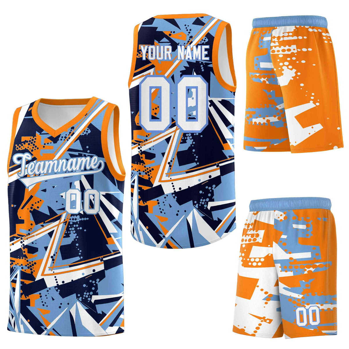 Custom Youth Basketball Jerseys Powder Blue Orange Abstract Graffiti Personalized Team Name &amp; Number