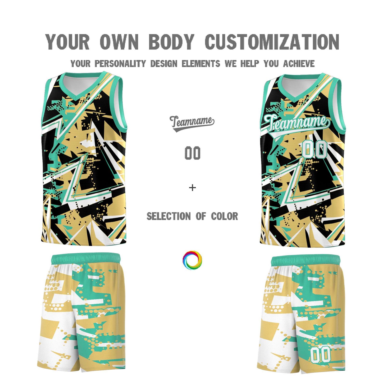 Custom Youth Basketball Jerseys Old Gold Bright Green Abstract Graffiti Personalized Street Style Uniform