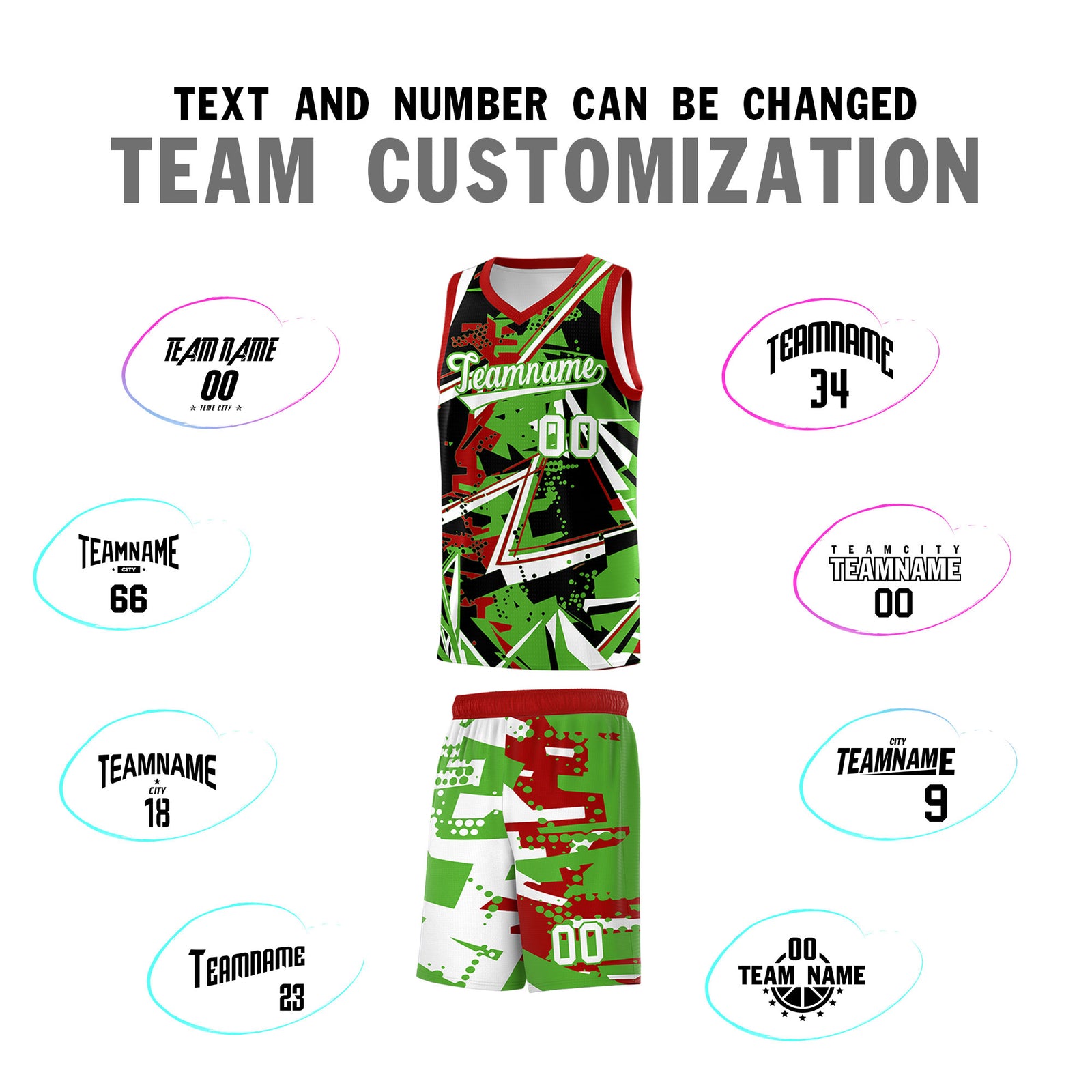 Custom Youth Basketball Jerseys Light Green Red Abstract Graffiti Urban Style Personalized Uniform