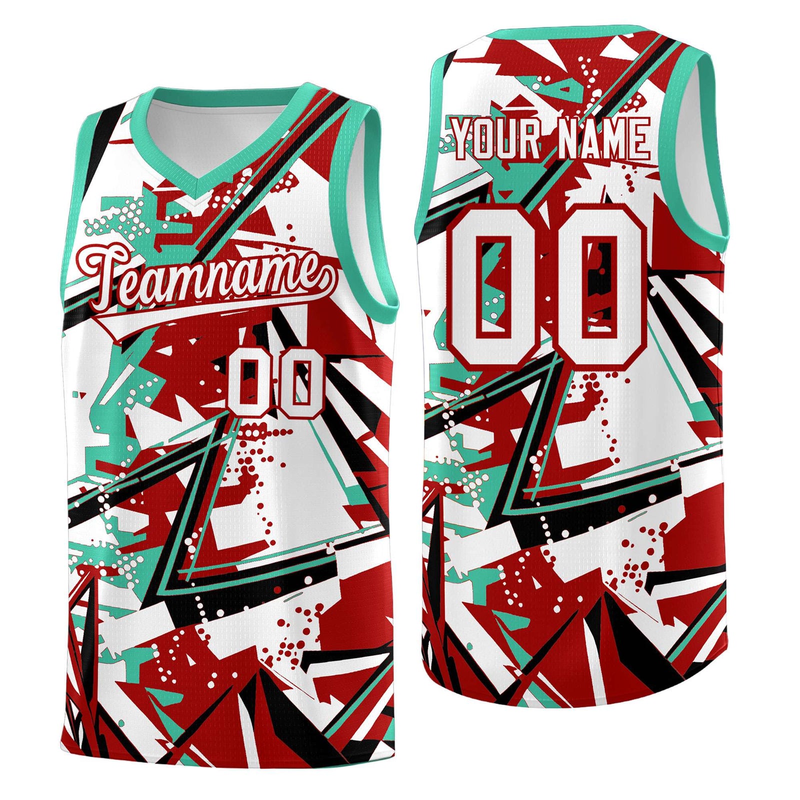 Custom Youth Basketball Jerseys Red Bright Green Abstract Graffiti Personalized Team Name & Number