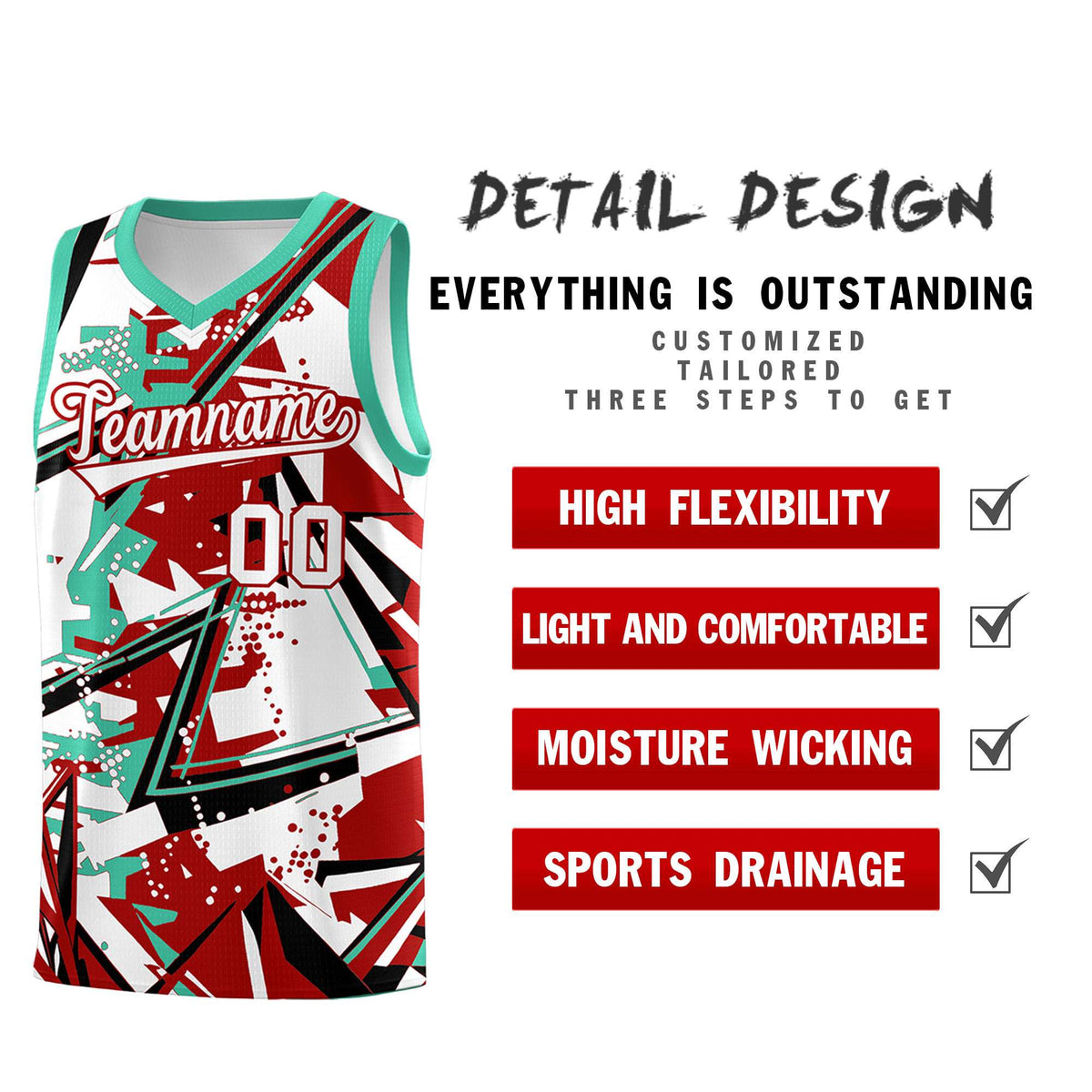 Custom Youth Basketball Jerseys Red Bright Green Abstract Graffiti Personalized Team Name & Number