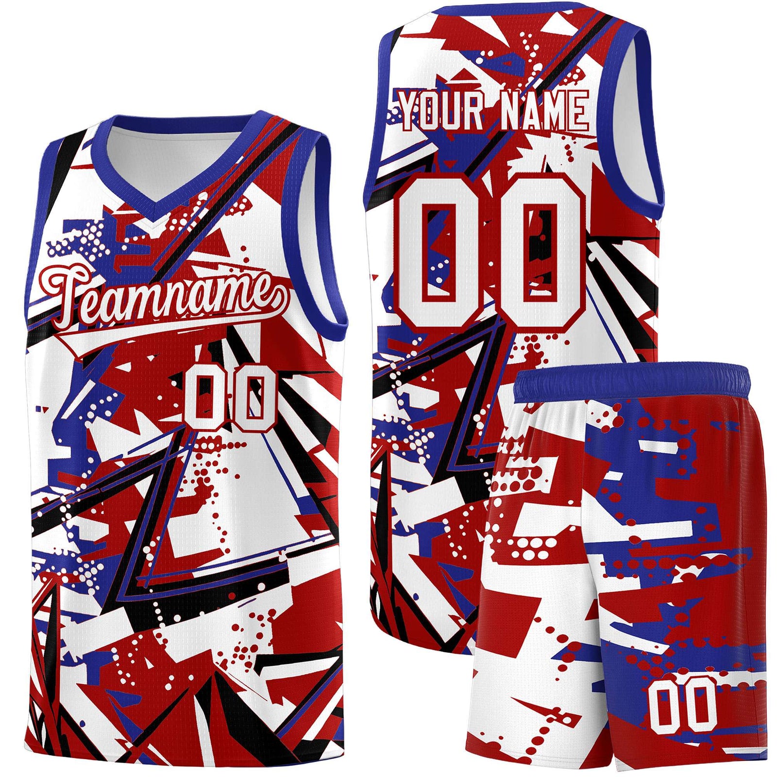 Custom Youth Basketball Jerseys Red Royal Abstract Graffiti Personalized Street Style Uniform