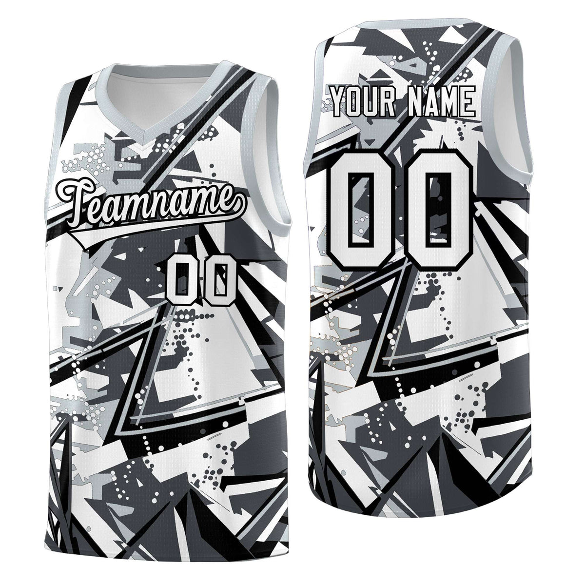 Custom Youth Basketball Jerseys Gray Silver Abstract Graffiti Personalized Team Name & Number