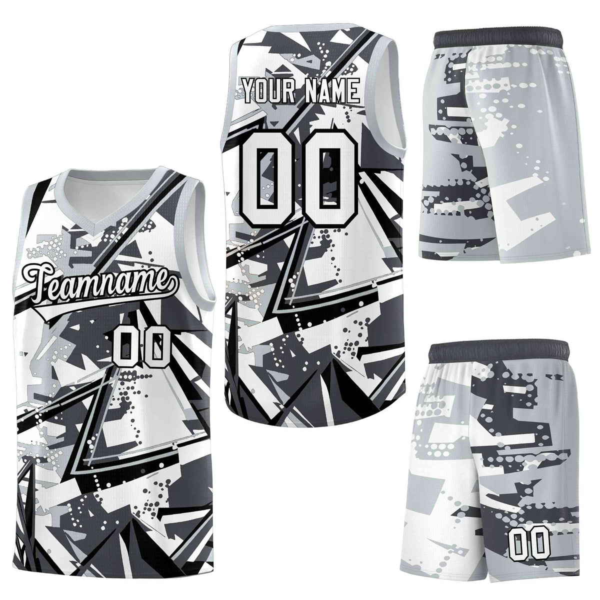 Custom Youth Basketball Jerseys Gray Silver Abstract Graffiti Personalized Team Name &amp; Number