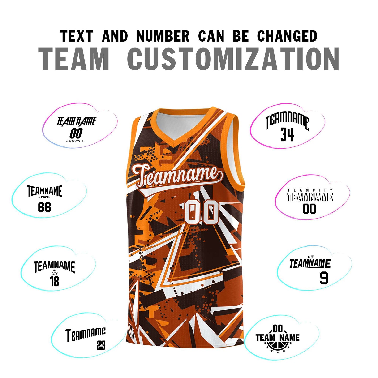 Custom Youth Basketball Jerseys Dark Orange Orange Abstract Graffiti Personalized Street Style Uniform