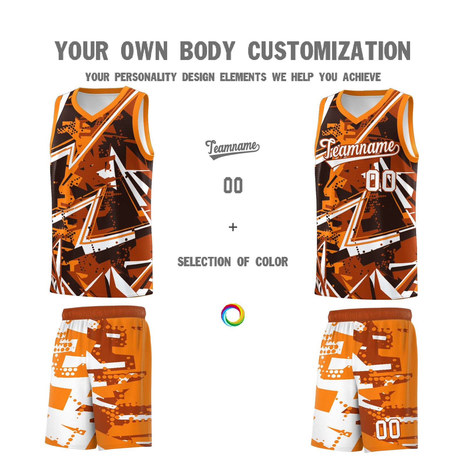 Custom Youth Basketball Jerseys Dark Orange Orange Abstract Graffiti Personalized Street Style Uniform