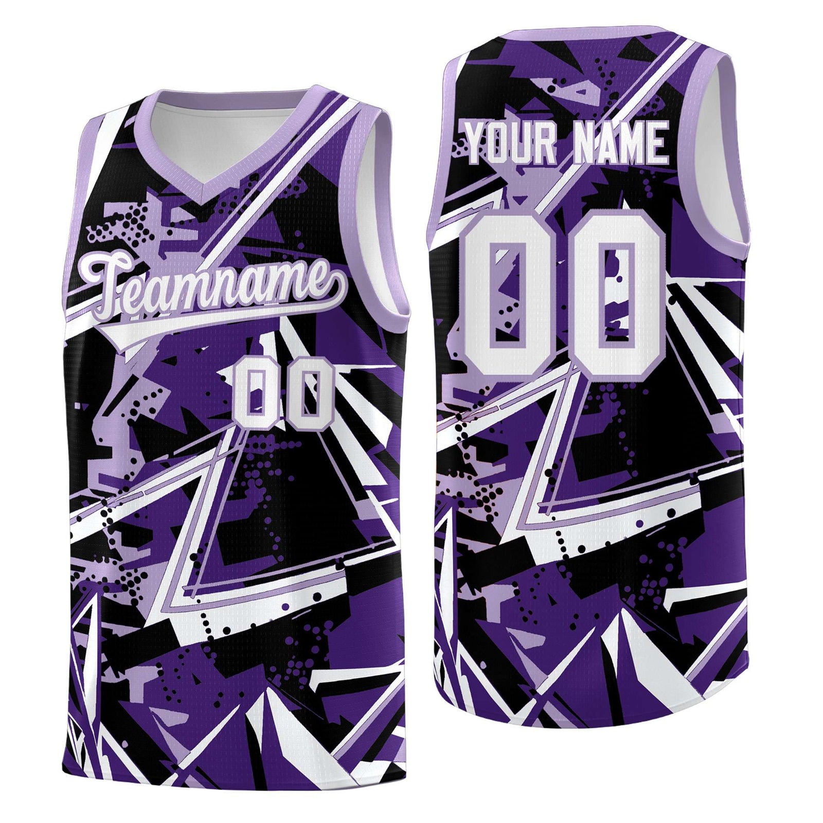 Custom Youth Basketball Jerseys Purple Light Purple Abstract Graffiti Urban Style Personalized Uniform