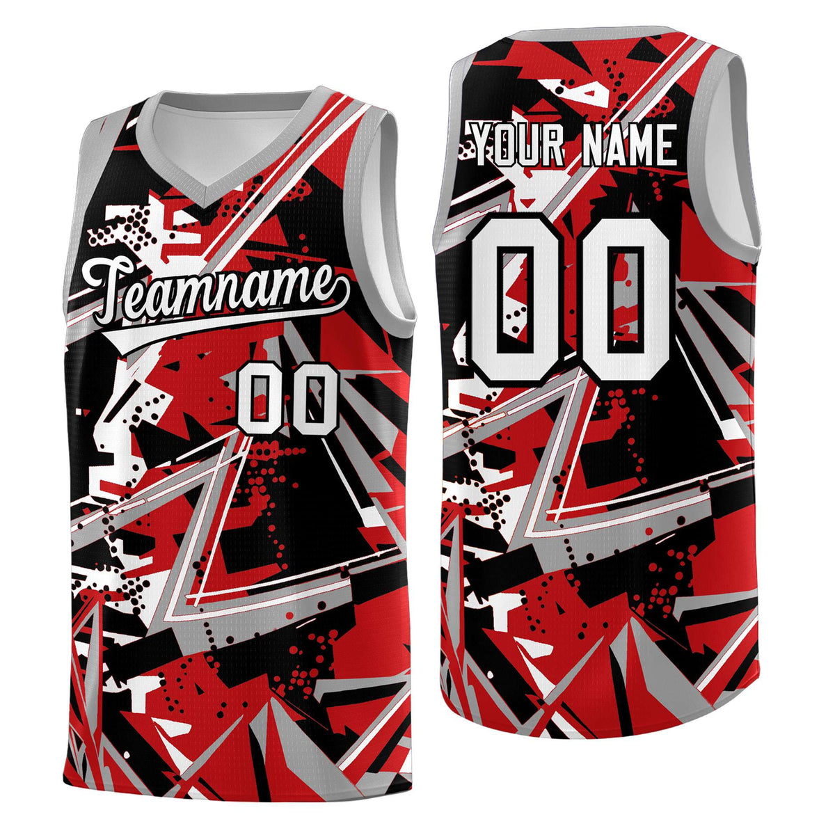 Custom Youth Basketball Jerseys Red Gray Abstract Graffiti Personalized Team Name & Number