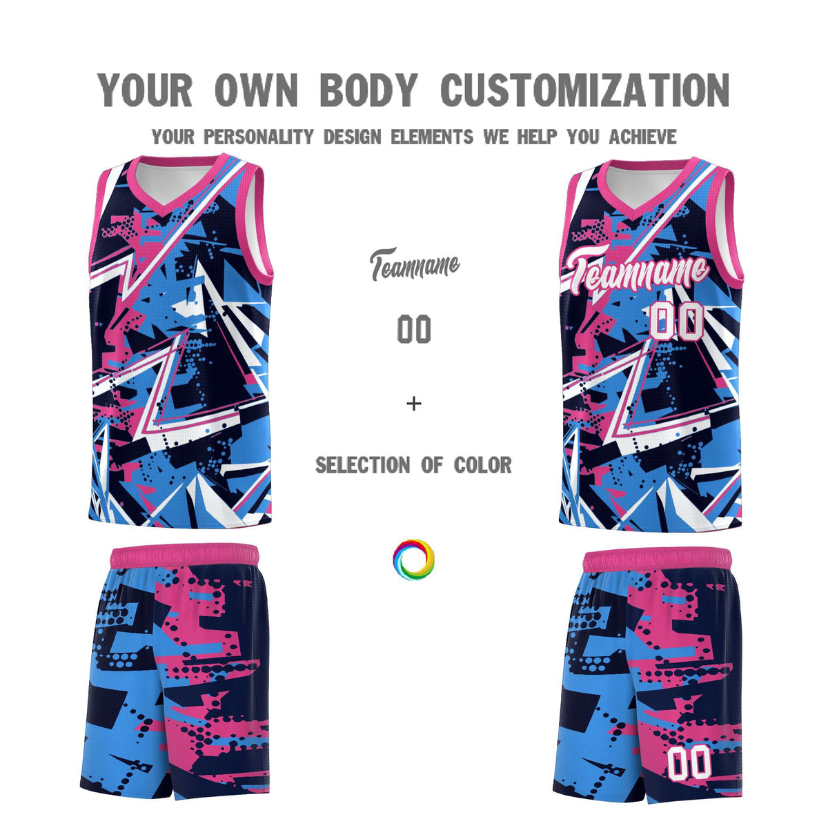 Custom Youth Basketball Jerseys Light Blue Pink Abstract Graffiti Personalized Street Style Uniform
