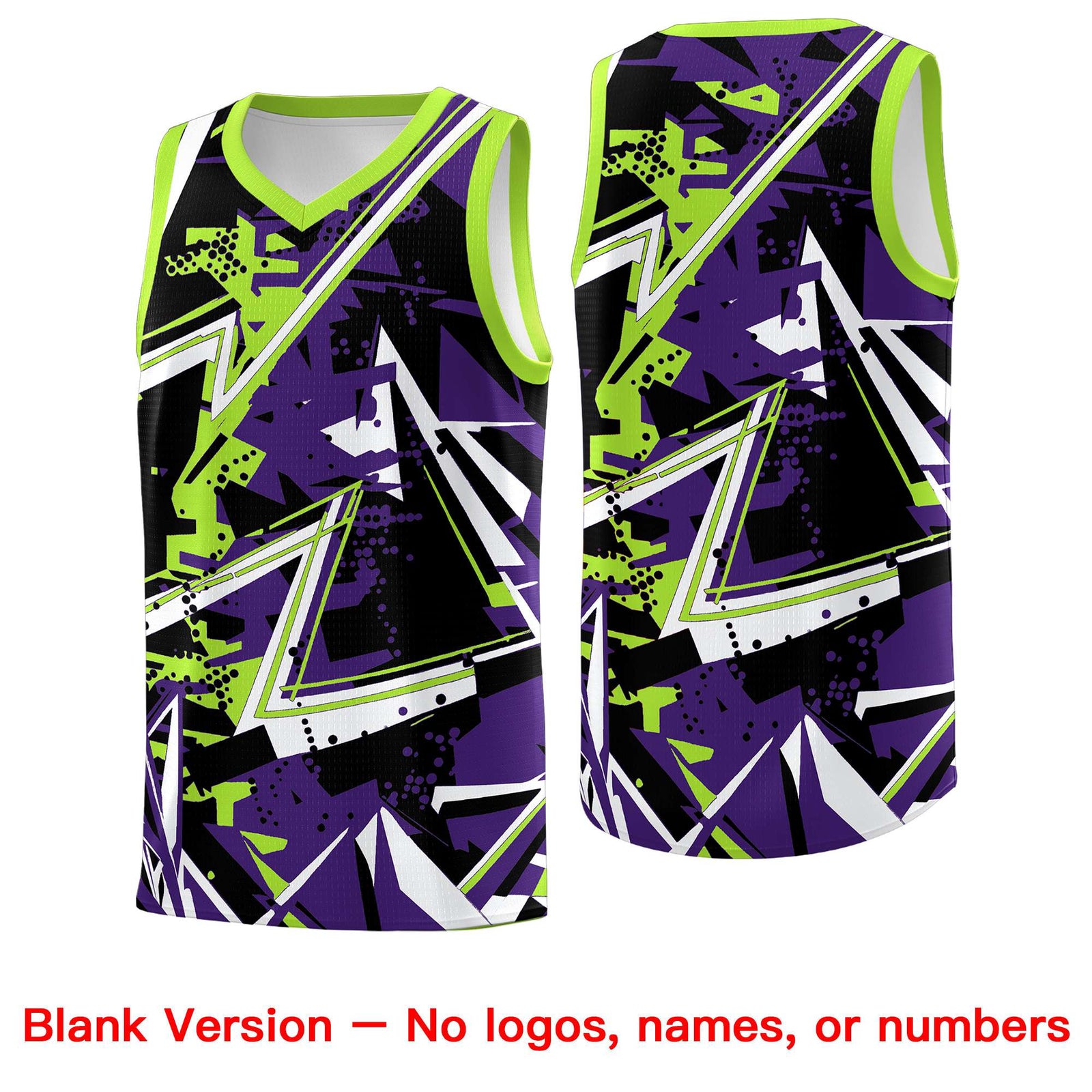 Custom Youth Basketball Jerseys Purple Neon Green Abstract Graffiti Personalized Team Name & Number