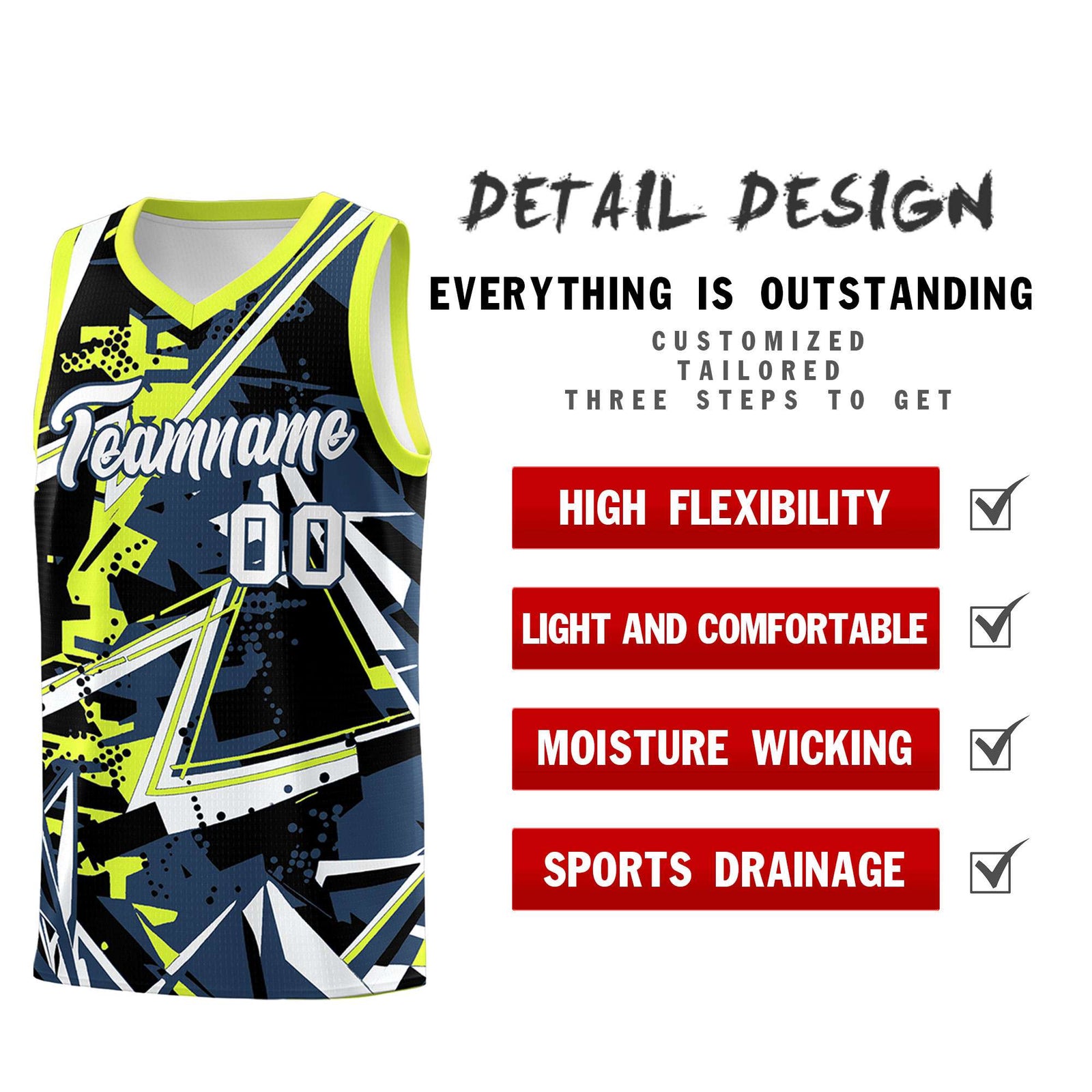 Custom Youth Basketball Jerseys Midnight Blue Fluorescent Green Abstract Graffiti Urban Style Personalized Uniform