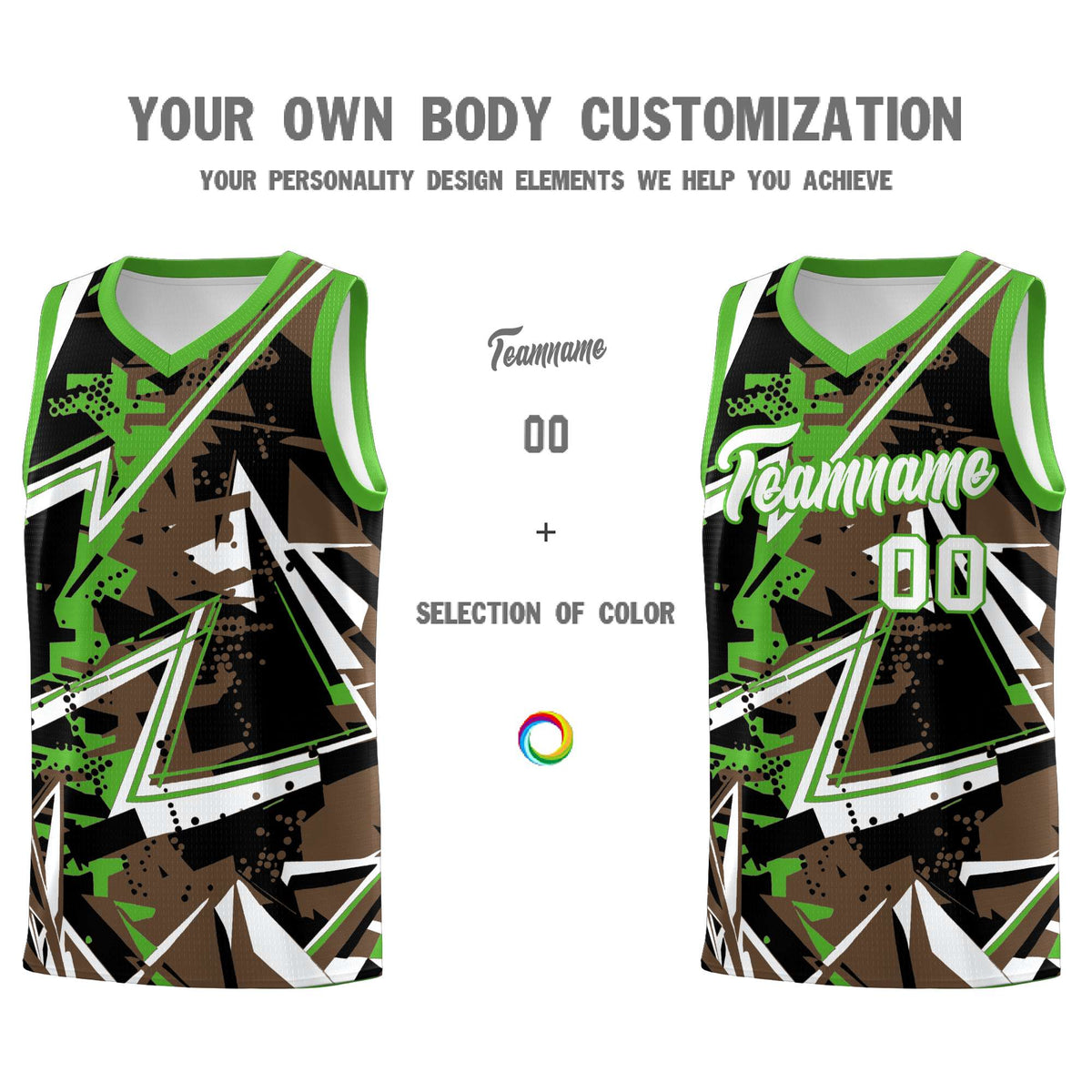 Custom Youth Basketball Jerseys Light Brown Light Green Abstract Graffiti Personalized Street Style Uniform