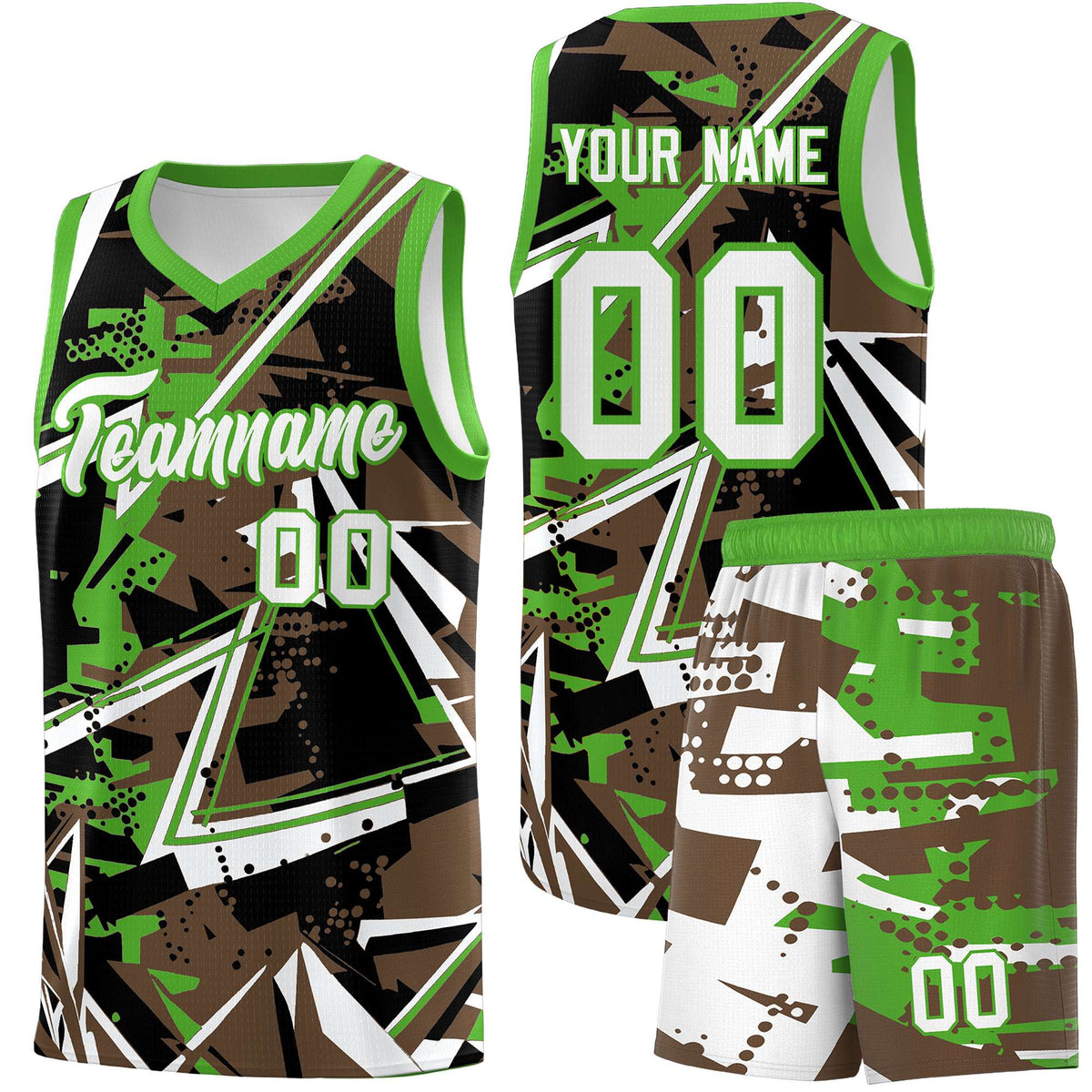 Custom Youth Basketball Jerseys Light Brown Light Green Abstract Graffiti Personalized Street Style Uniform