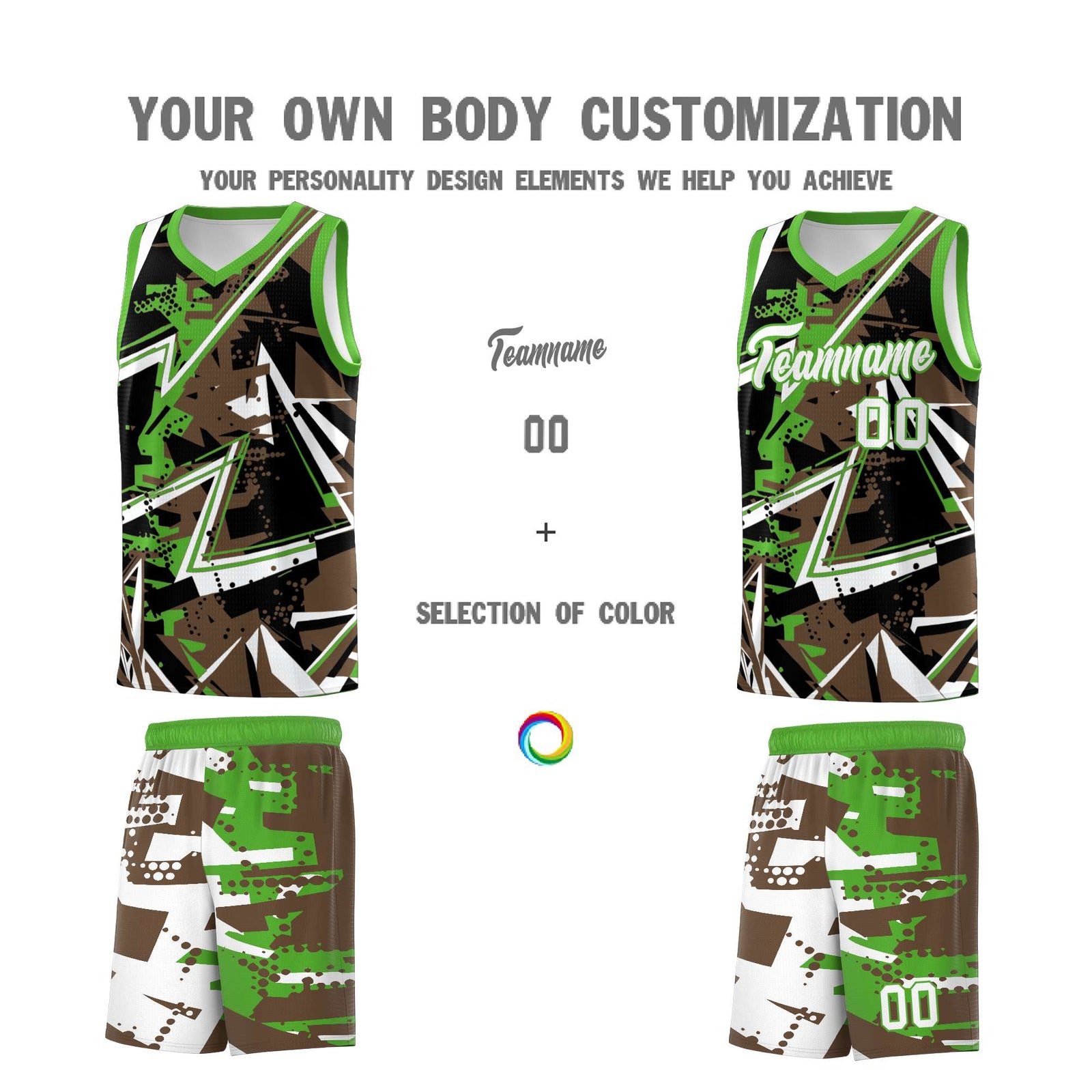 Custom Youth Basketball Jerseys Light Brown Light Green Abstract Graffiti Personalized Street Style Uniform