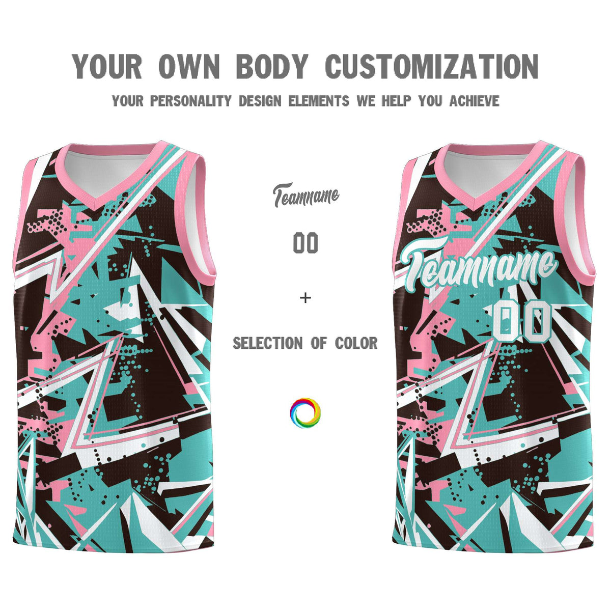 Custom Youth Basketball Jerseys Teal Pink Abstract Graffiti Urban Style Personalized Uniform