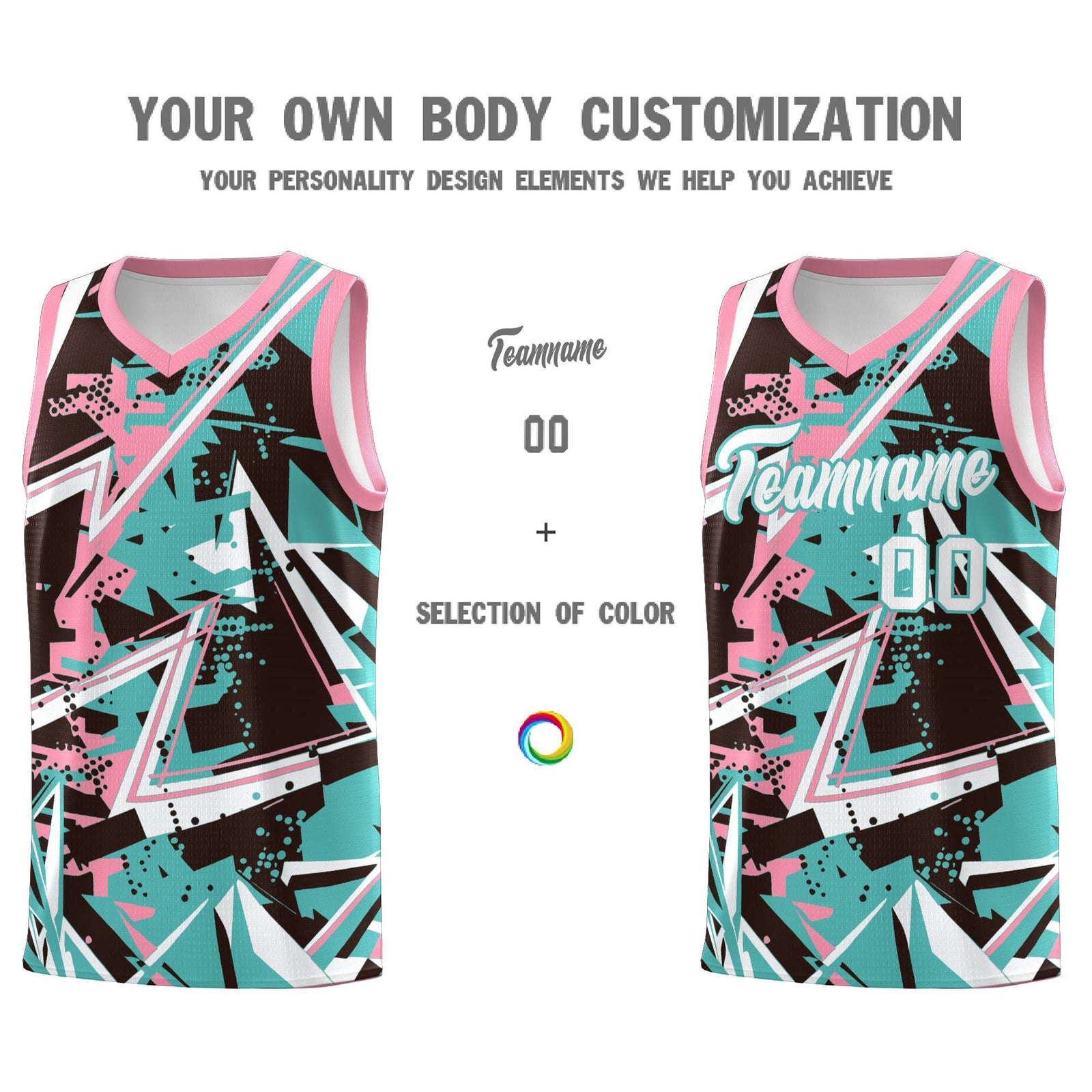Custom Youth Basketball Jerseys Teal Pink Abstract Graffiti Urban Style Personalized Uniform