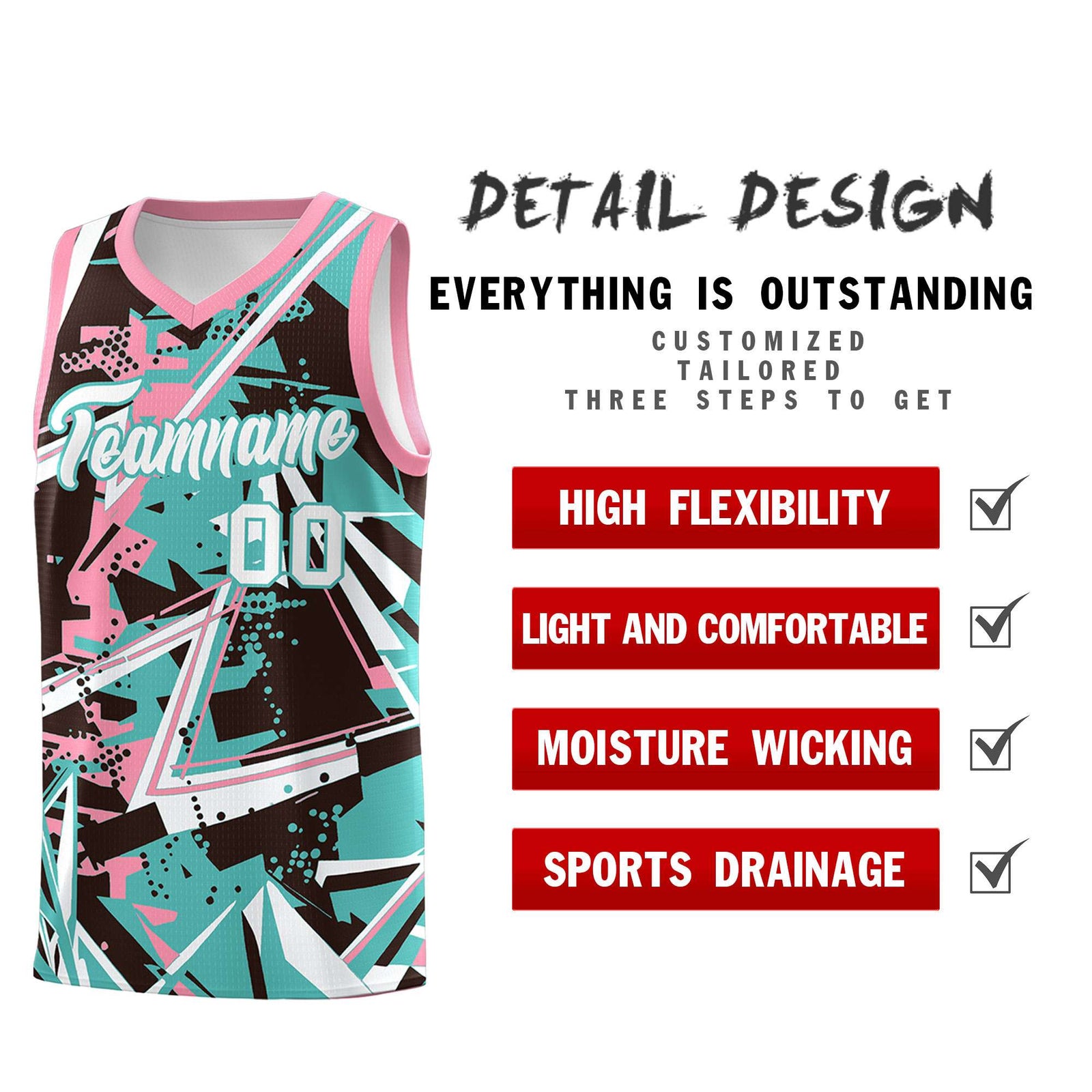 Custom Youth Basketball Jerseys Teal Pink Abstract Graffiti Urban Style Personalized Uniform
