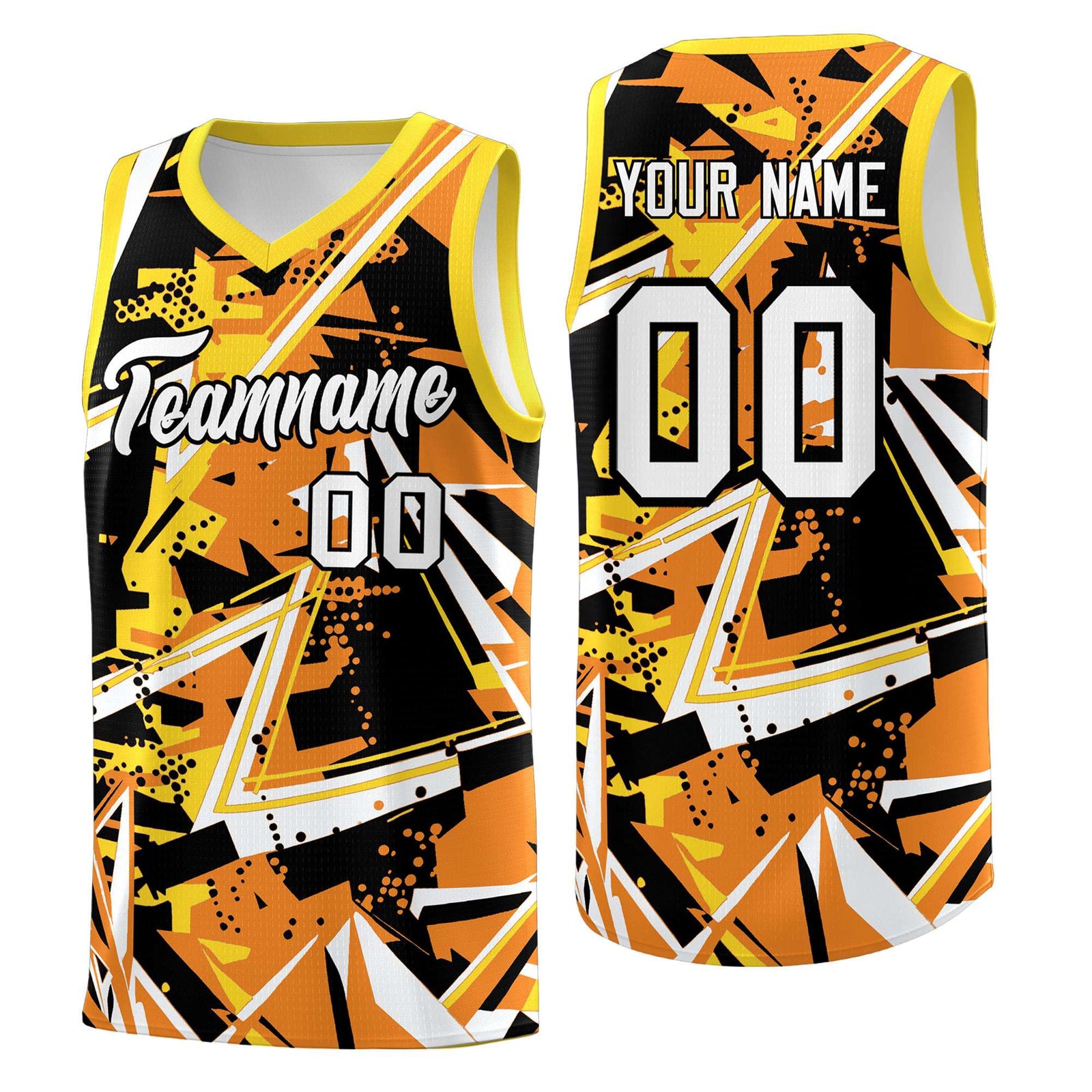 Custom Youth Basketball Jerseys Orange Gold Abstract Graffiti Personalized Street Style Uniform