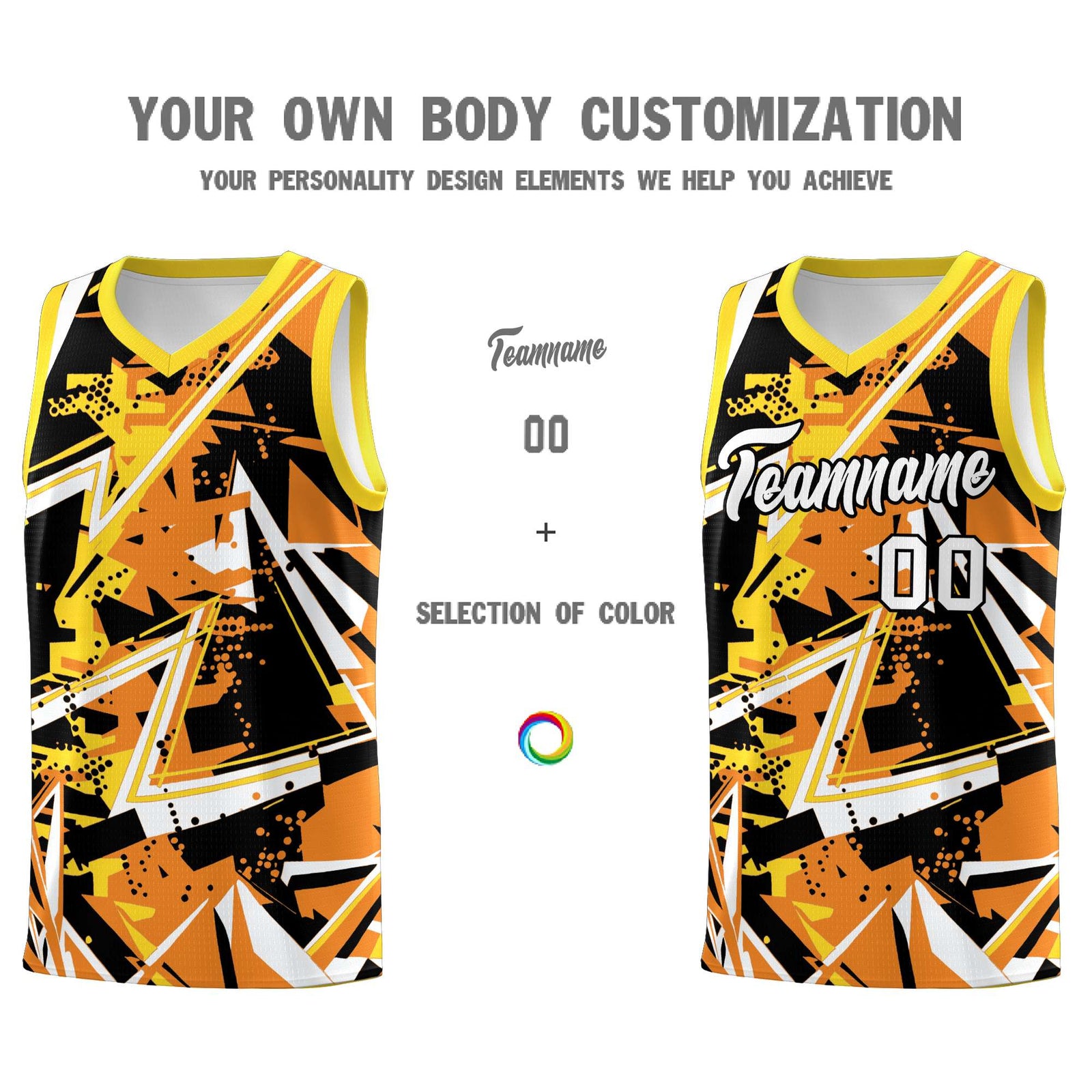 Custom Youth Basketball Jerseys Orange Gold Abstract Graffiti Personalized Street Style Uniform