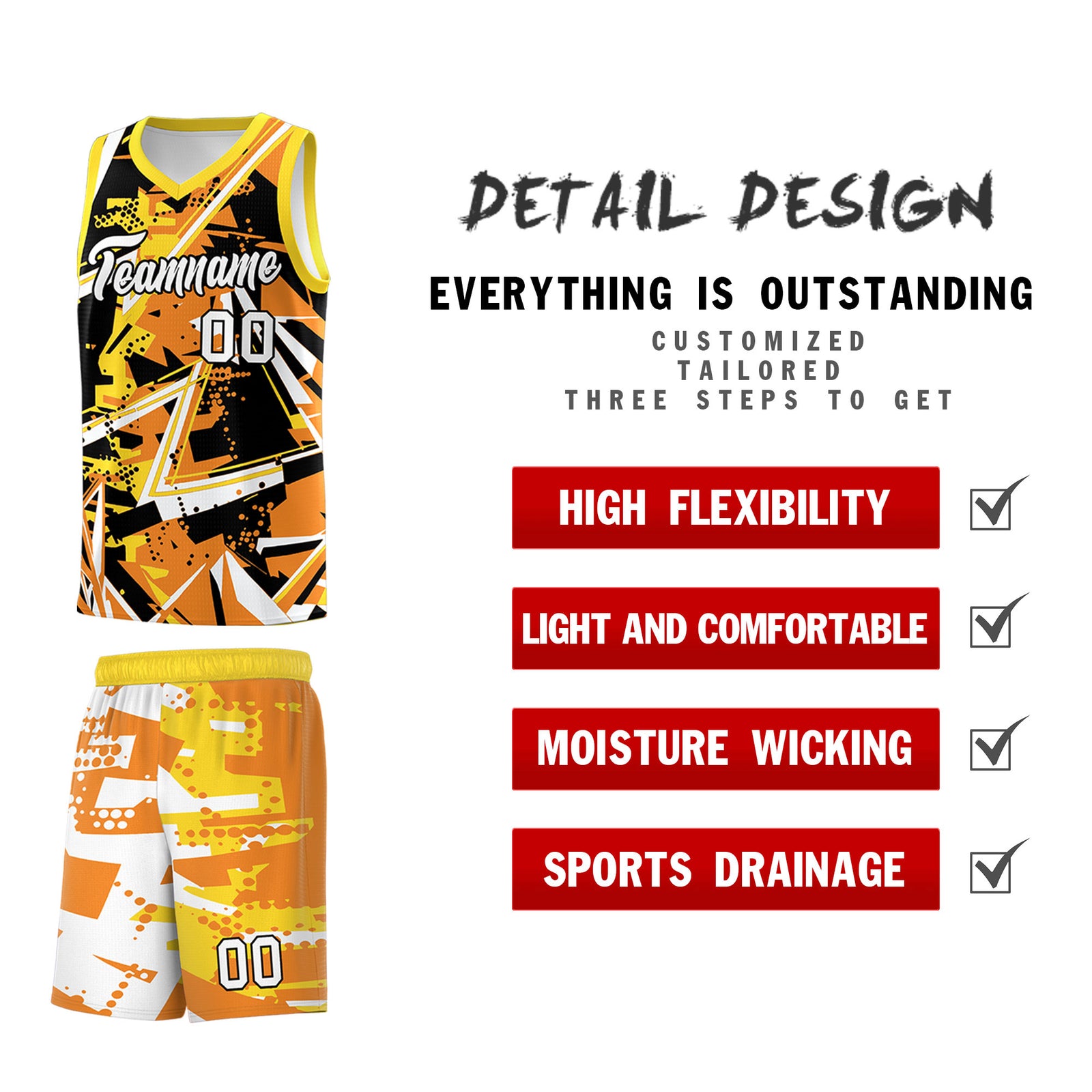 Custom Youth Basketball Jerseys Orange Gold Abstract Graffiti Personalized Street Style Uniform
