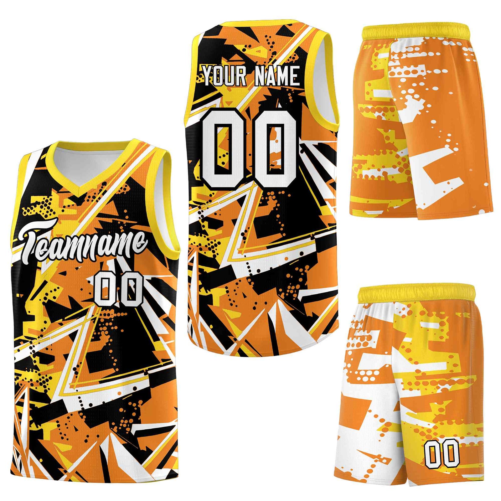 Custom Youth Basketball Jerseys Orange Gold Abstract Graffiti Personalized Street Style Uniform