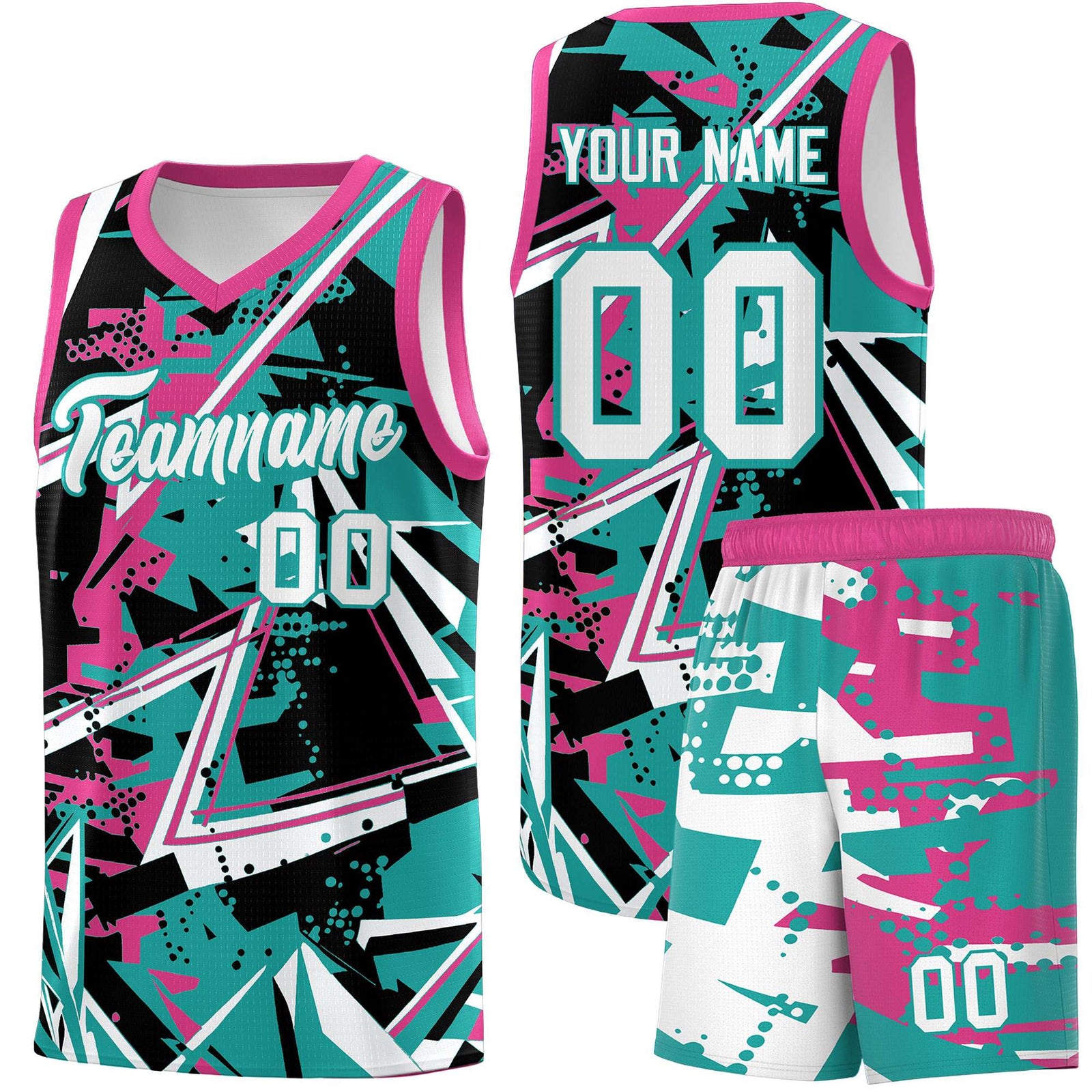 Custom Youth Basketball Jerseys Aqua Rose Red Abstract Graffiti Urban Style Personalized Uniform