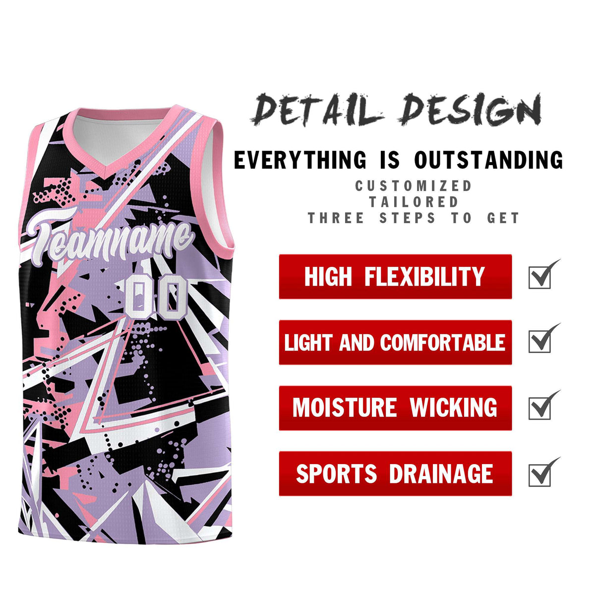 Custom Youth Basketball Jerseys Light Purple Pink Abstract Graffiti Personalized Team Name & Number