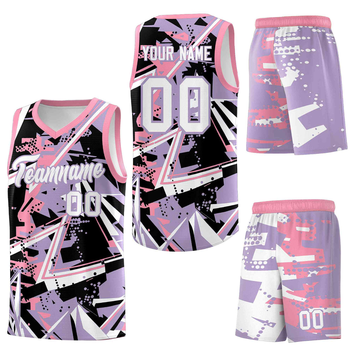 Custom Youth Basketball Jerseys Light Purple Pink Abstract Graffiti Personalized Team Name & Number