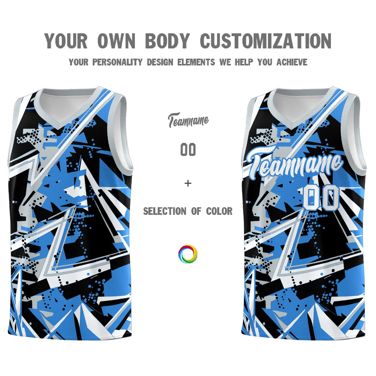 Custom Youth Basketball Jerseys Light Blue Silver Abstract Graffiti Personalized Team Name & Number